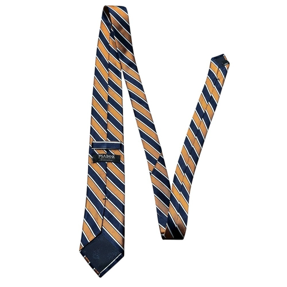 Jos. A. Bank Executive 100% Silk Tie Navy Orange Striped Pattern Classic - Picture 3 of 5